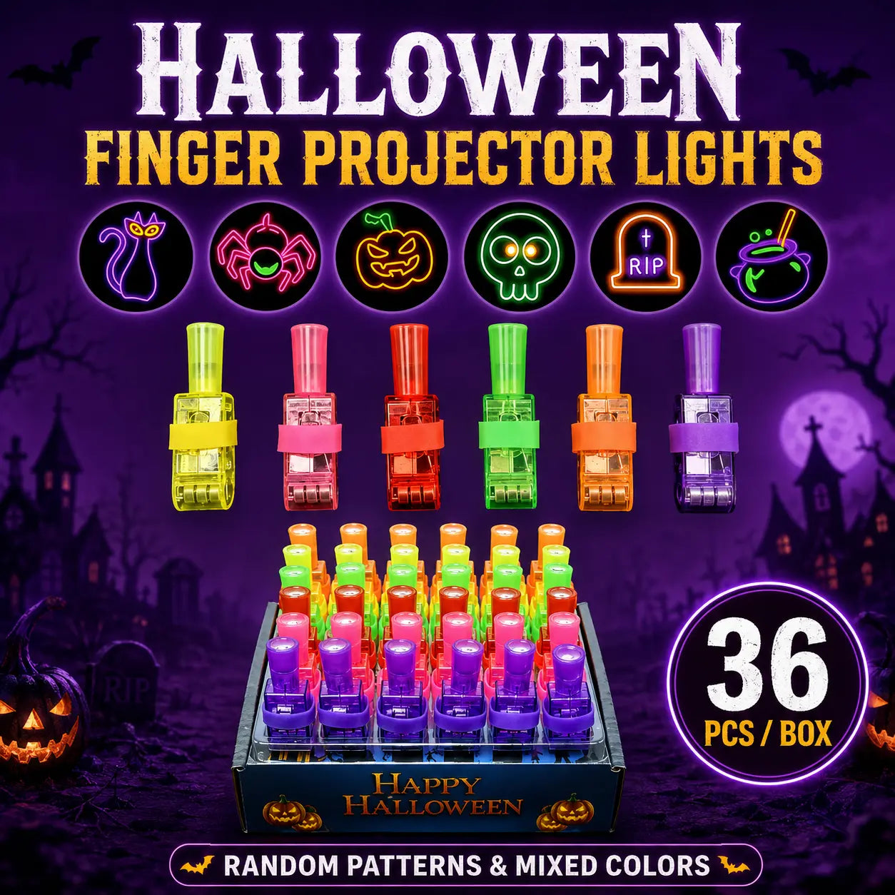 ๐ป๐ Halloween Finger Projector Rings โ LED Party Favors for Kids