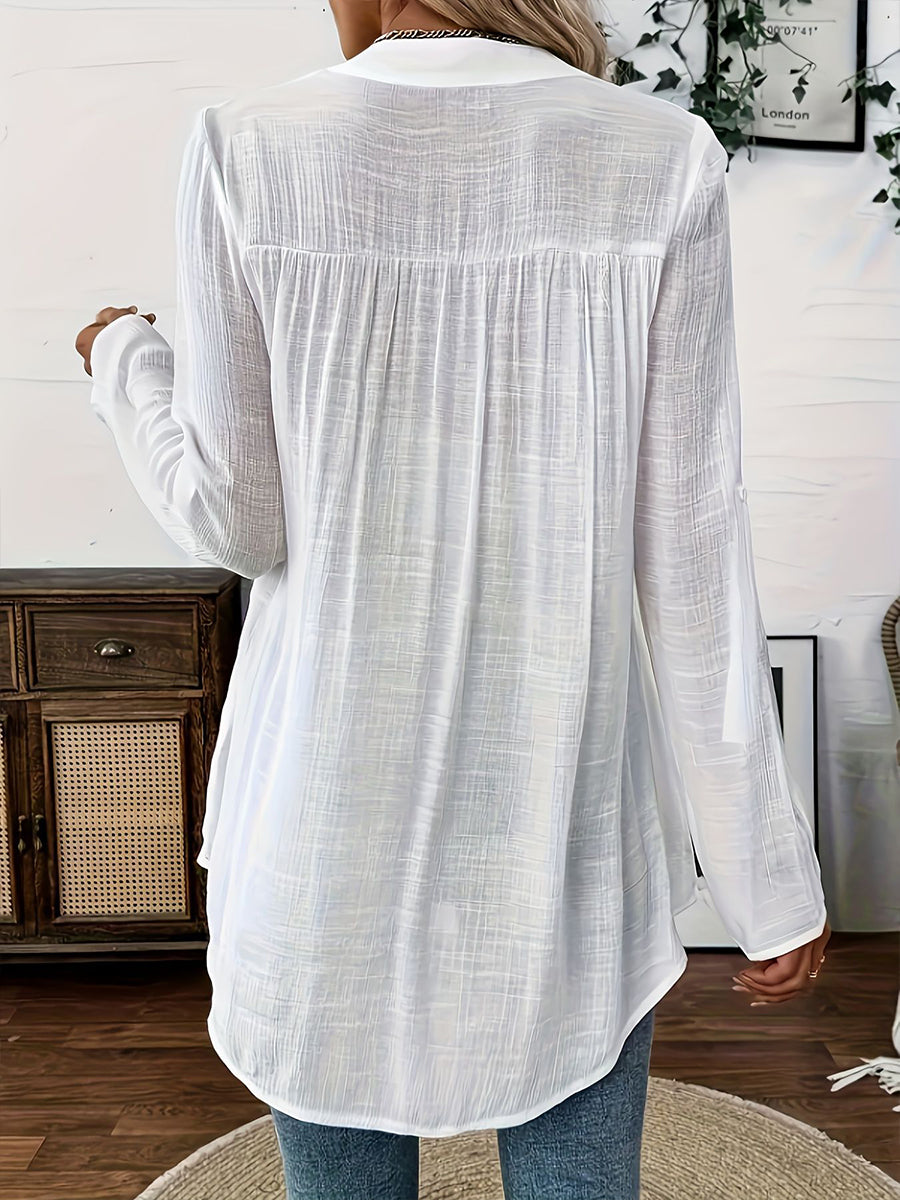 Ethereal Floral Embroidered Henry Neck Tunic Blouse