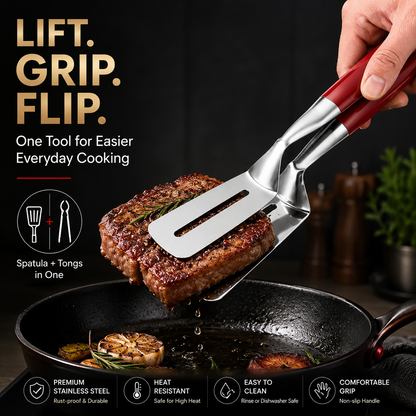 🍳 2-in-1 Stainless Steel Spatula Tongs – Grip, Flip & Serve