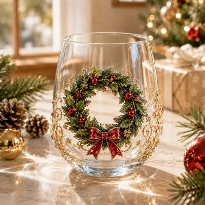 🎅Christmas Early Bird Sale🎄 3D Christmas Glass Art Cup | Luxury Raised Holiday Glassware for Drinks, Decor & Christmas Gifts 🎁