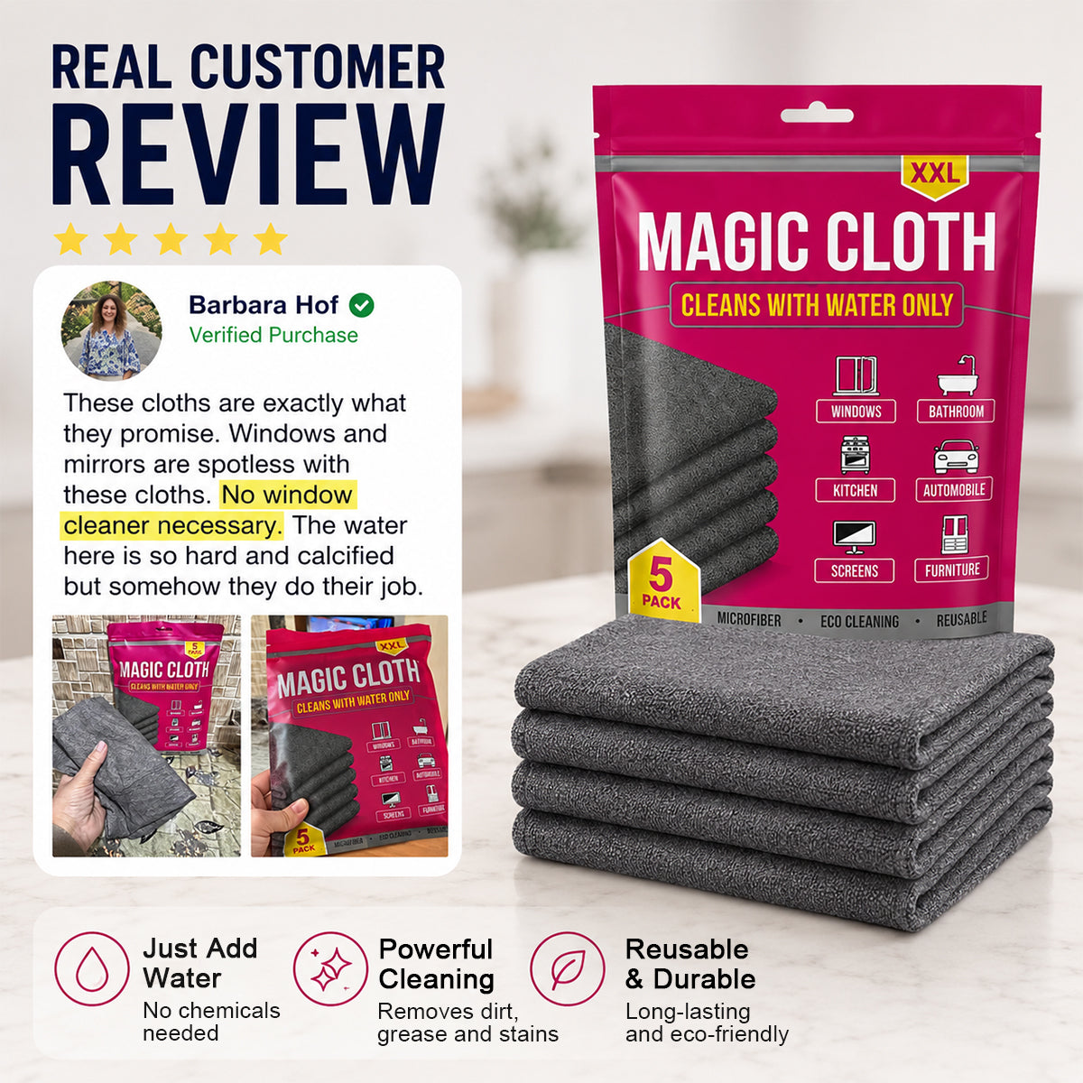 Magic Microfiber Cleaning Cloth (5-Pack)