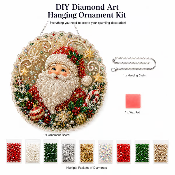 🎄 LAST DAY 49% OFF – ✨ Christmas Pearl Diamond Art Hanging Ornament Kit | Luxury Flocked Canvas with Scratch-Resistant Non-Fading Pearl Beads DIY Handmade Holiday Hanging Decor 🎅💎