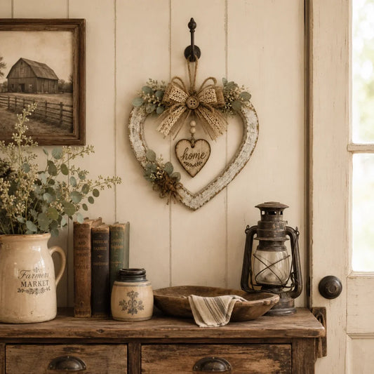 Rustic Farmhouse “Home” Heart Wreath – Ready-to-Hang Country Wall Decor