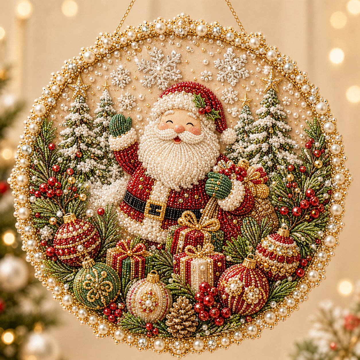✨ Four Seasons & Holiday Pearl Art Hanging Wreath Kit | Luxury Flocked Canvas with Scratch-Resistant Non-Fading Pearl Beads DIY Handmade Seasonal Decor 💎