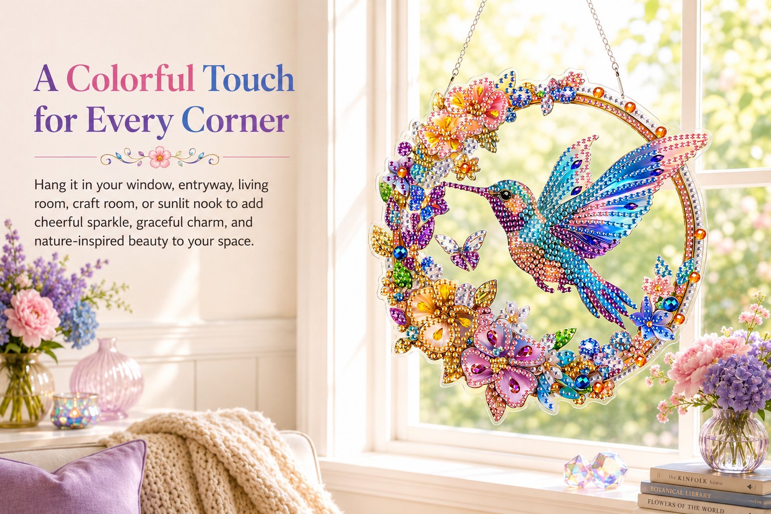 💥LAST DAY 50% OFF - Hummingbird Diamond Art Hanging Ornament Kit – Sparkling DIY Window Ornament 🐦✨