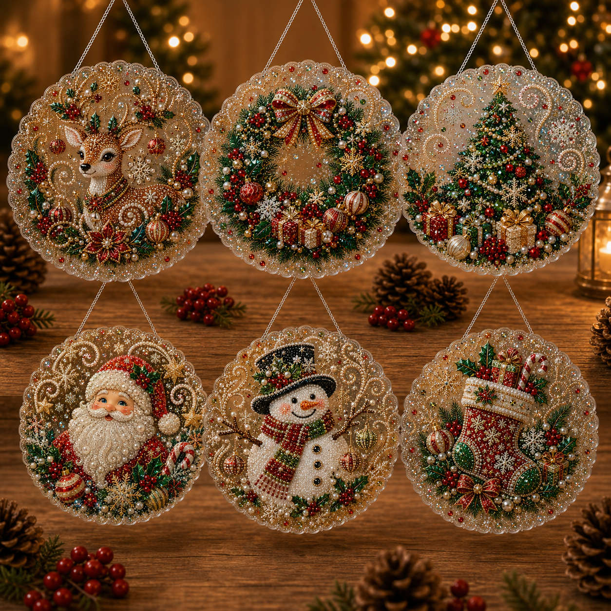 🎄 LAST DAY 49% OFF – ✨ Christmas Pearl Diamond Art Hanging Ornament Kit | Luxury Flocked Canvas with Scratch-Resistant Non-Fading Pearl Beads DIY Handmade Holiday Hanging Decor 🎅💎
