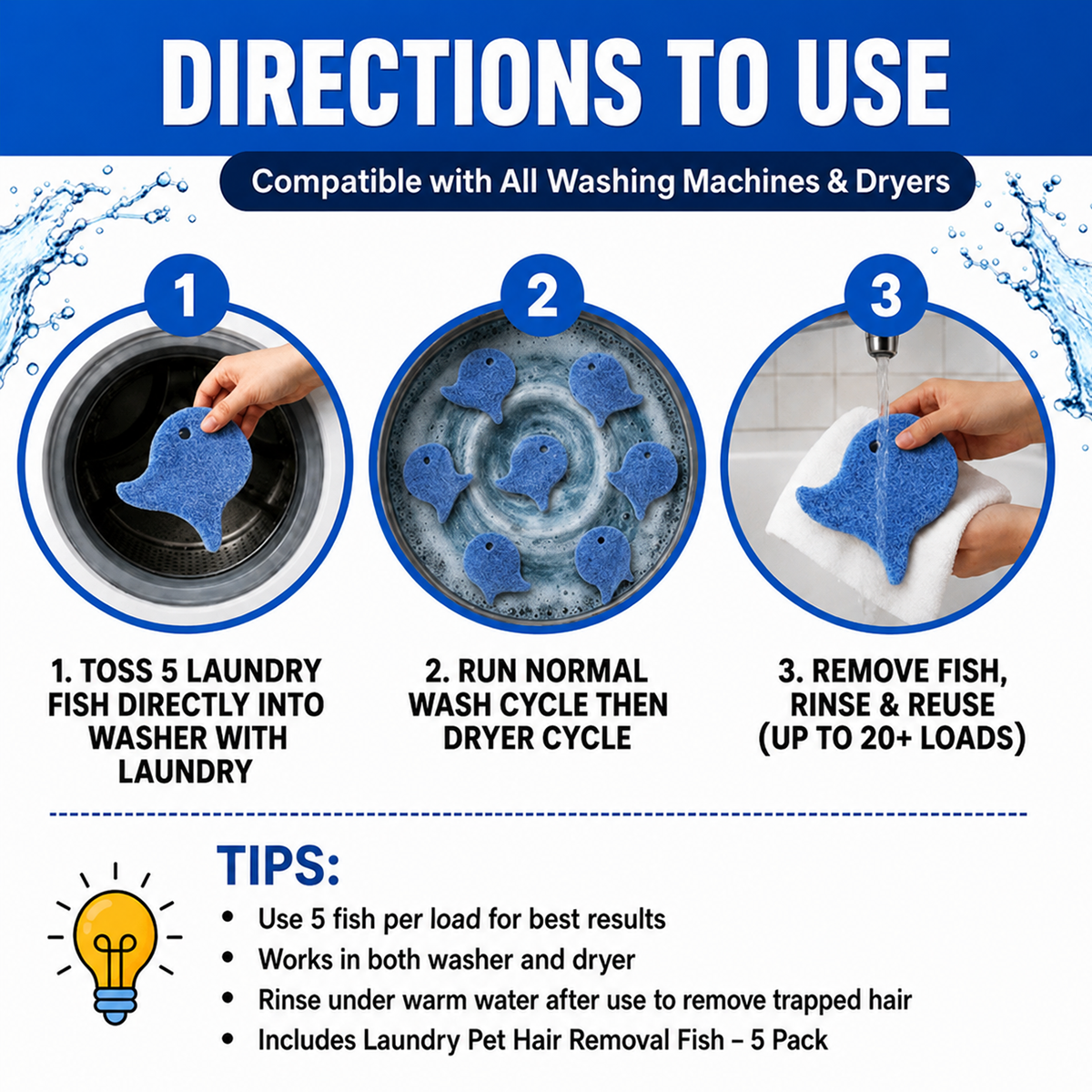 💦 Laundry Pet Hair Removal Fish - 5 Pack