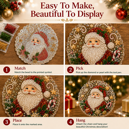 🎄 LAST DAY 49% OFF – ✨ Christmas Pearl Diamond Art Hanging Ornament Kit | Luxury Flocked Canvas with Scratch-Resistant Non-Fading Pearl Beads DIY Handmade Holiday Hanging Decor 🎅💎