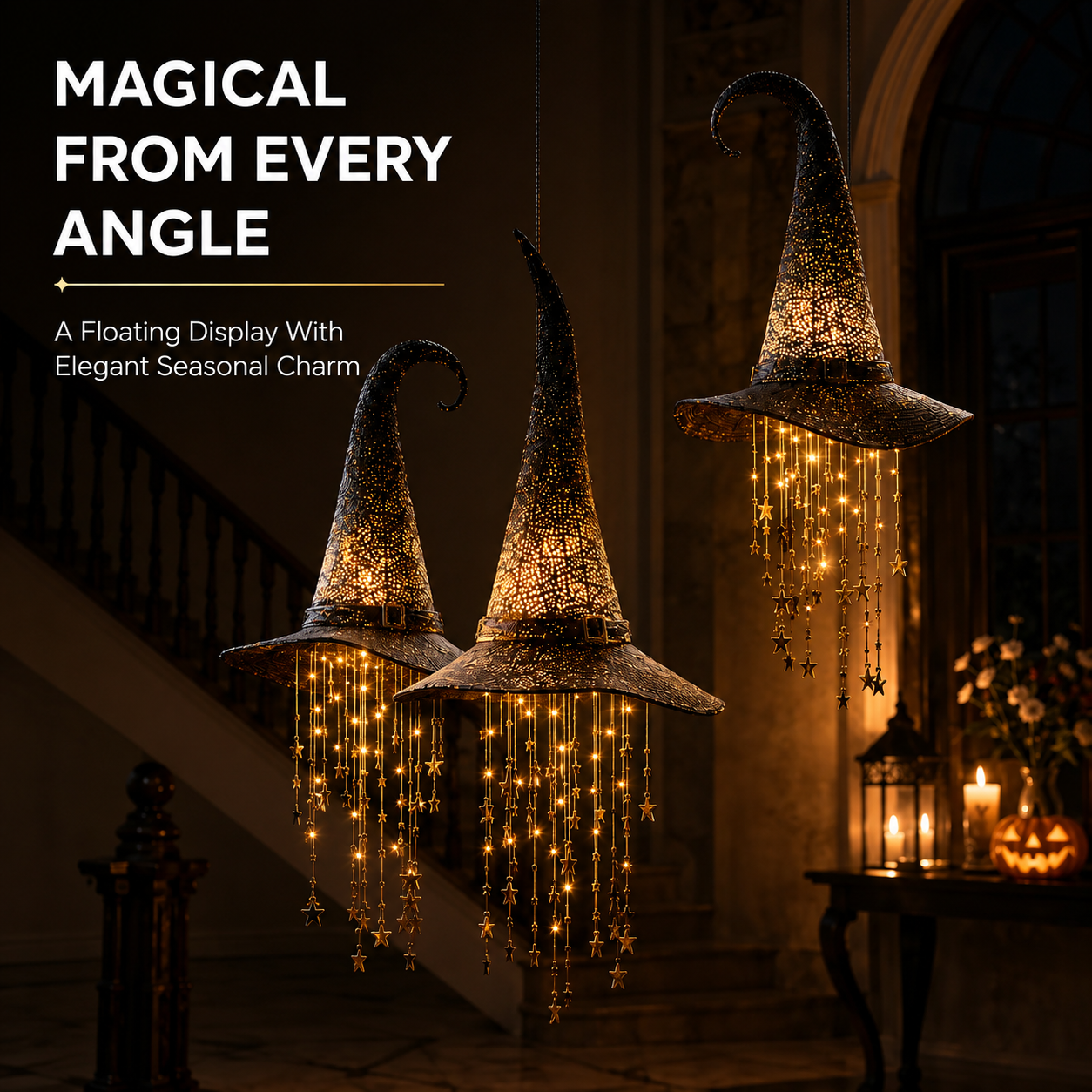 Lighted Witch Hat Hanging Decor – Magical Halloween Porch & Window Light