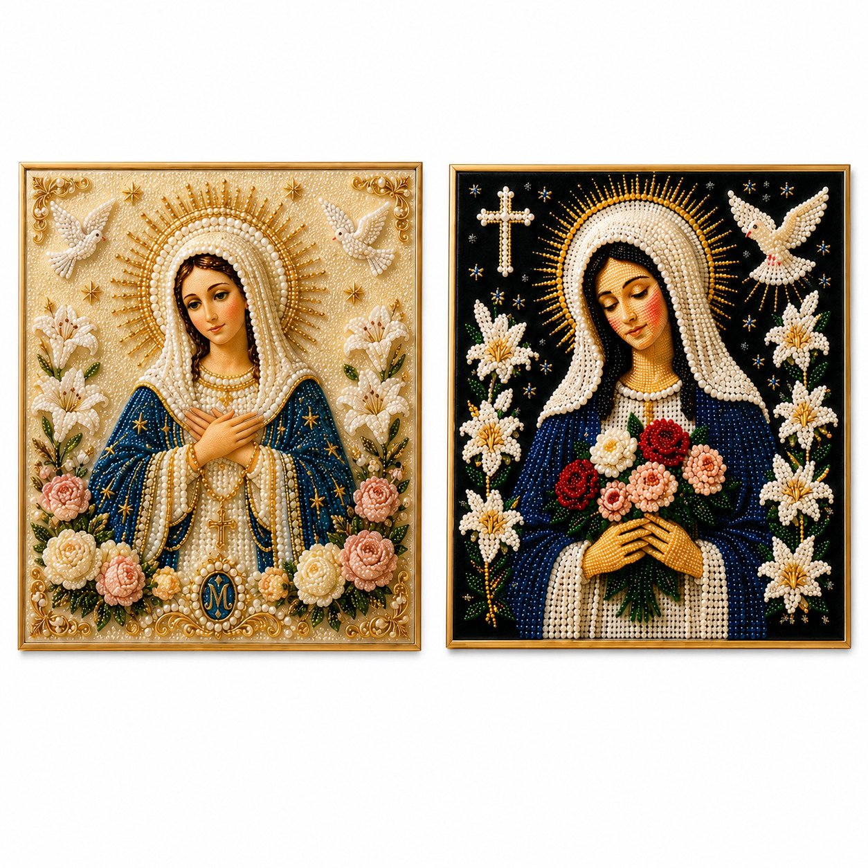 🙏 Divine Pearl Bead Virgin Mary Icon – A Peaceful DIY Faith Art Gift ✨