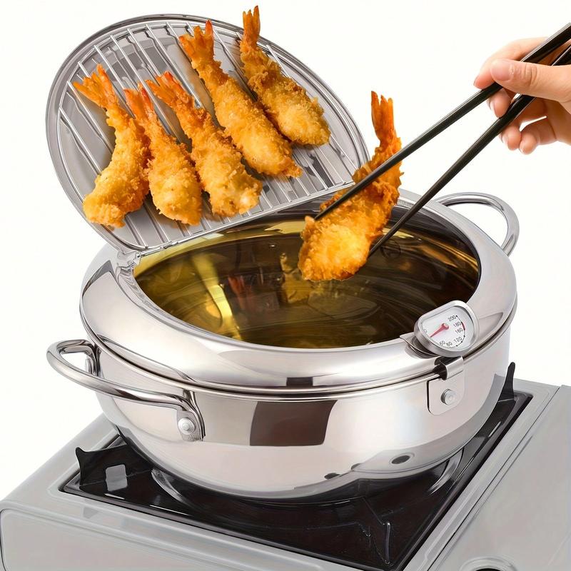 Professional Deep-Pot Stainless Steel Fryer with Precision Thermometer