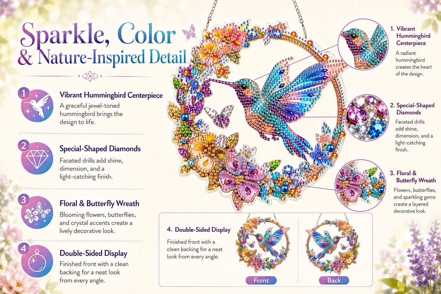 💥LAST DAY 50% OFF - Hummingbird Diamond Art Hanging Ornament Kit – Sparkling DIY Window Ornament 🐦✨