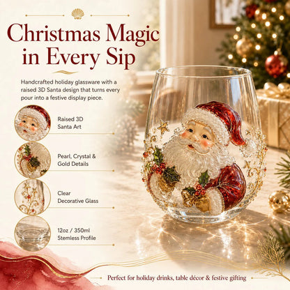 🎅Christmas Early Bird Sale🎄 3D Christmas Glass Art Cup | Luxury Raised Holiday Glassware for Drinks, Decor & Christmas Gifts 🎁