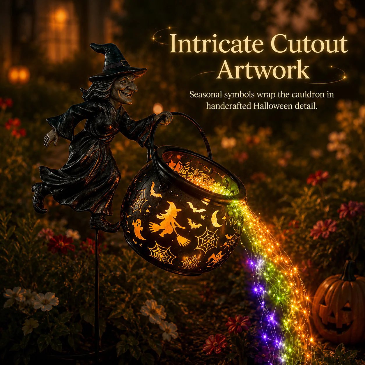 Halloween Witch Cauldron Garden Light
