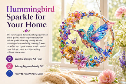 💥LAST DAY 50% OFF - Hummingbird Diamond Art Hanging Ornament Kit – Sparkling DIY Window Ornament 🐦✨