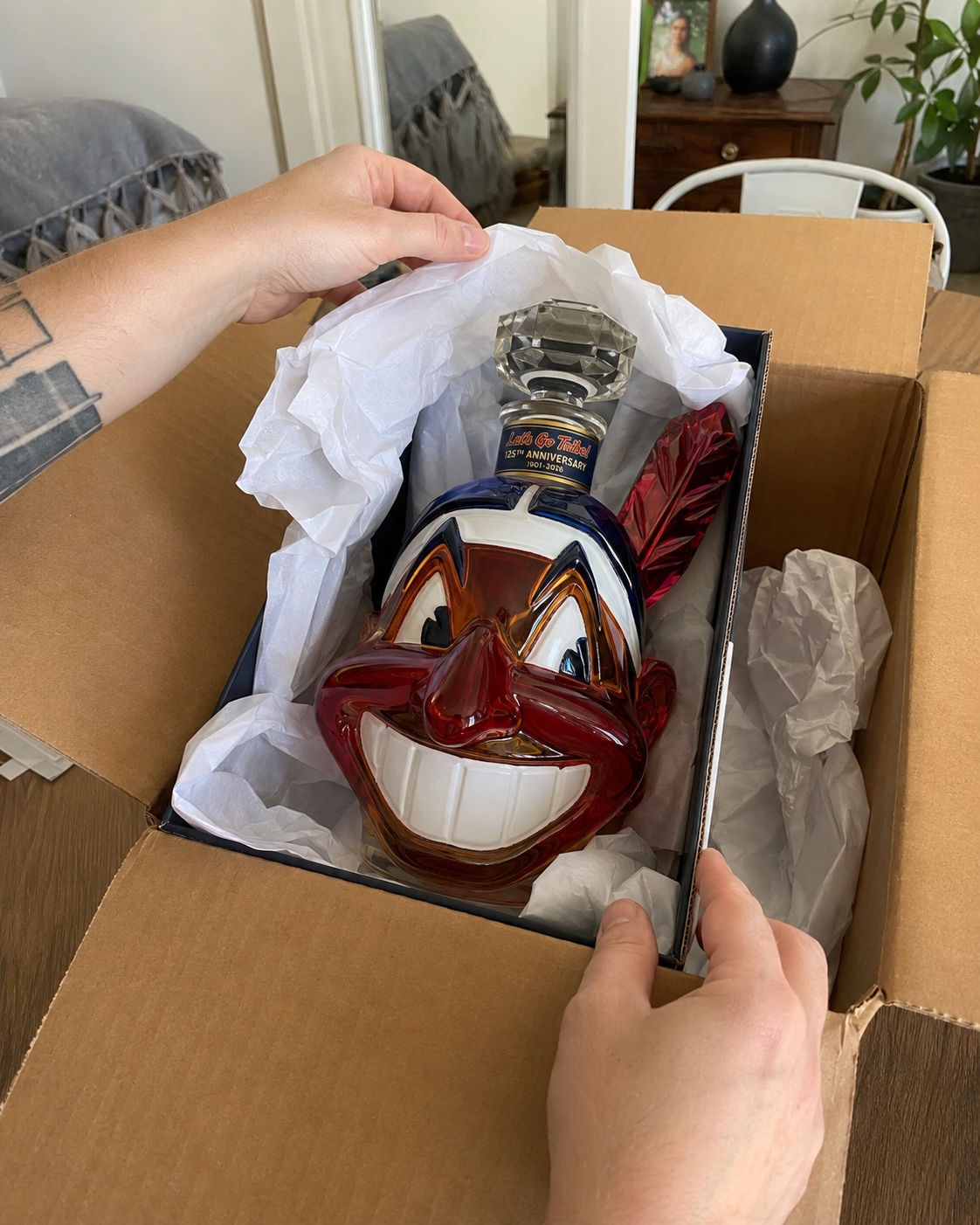 Let's Go Tribe! 125th Anniversary Chief Whiskey Bottle
