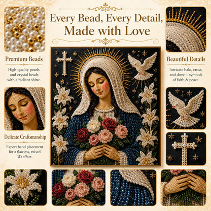 🙏 Divine Pearl Bead Virgin Mary Icon – A Peaceful DIY Faith Art Gift ✨