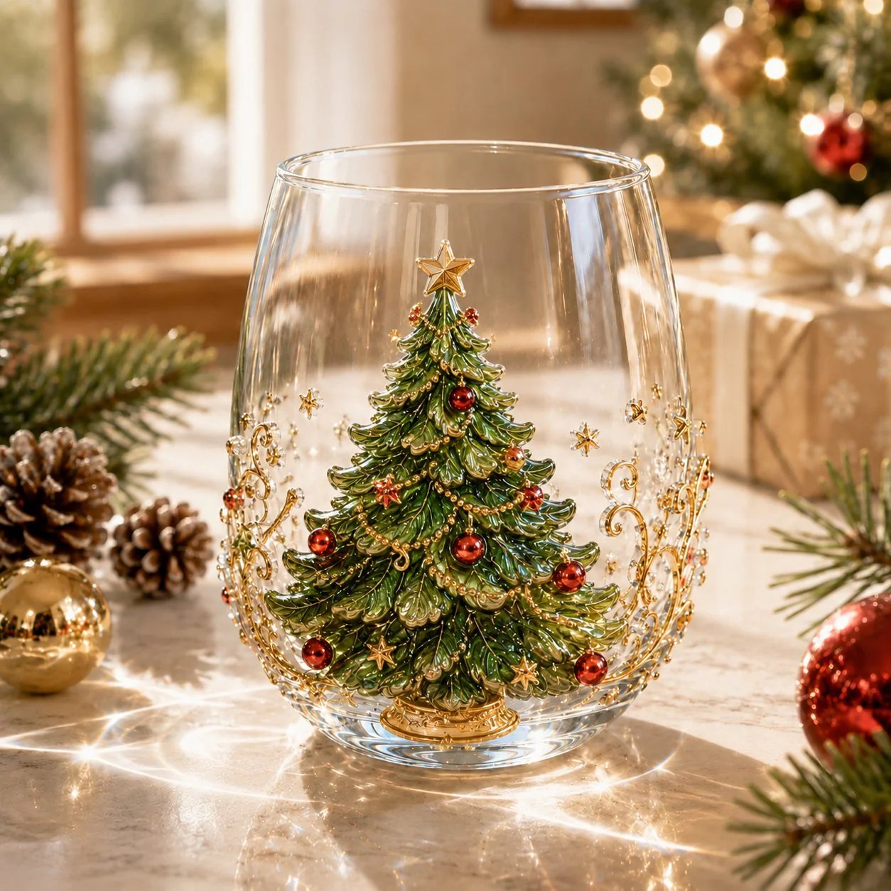 🎅Christmas Early Bird Sale🎄 3D Christmas Glass Art Cup | Luxury Raised Holiday Glassware for Drinks, Decor & Christmas Gifts 🎁
