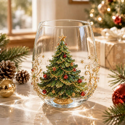 🎅Christmas Early Bird Sale🎄 3D Christmas Glass Art Cup | Luxury Raised Holiday Glassware for Drinks, Decor & Christmas Gifts 🎁