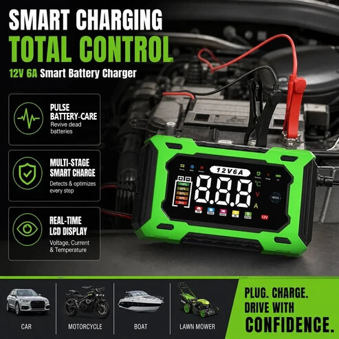 ⏳⏳Time-Limited Special⏰12V 6A Smart Car Battery Charger , Auto Maintain & Desulfation