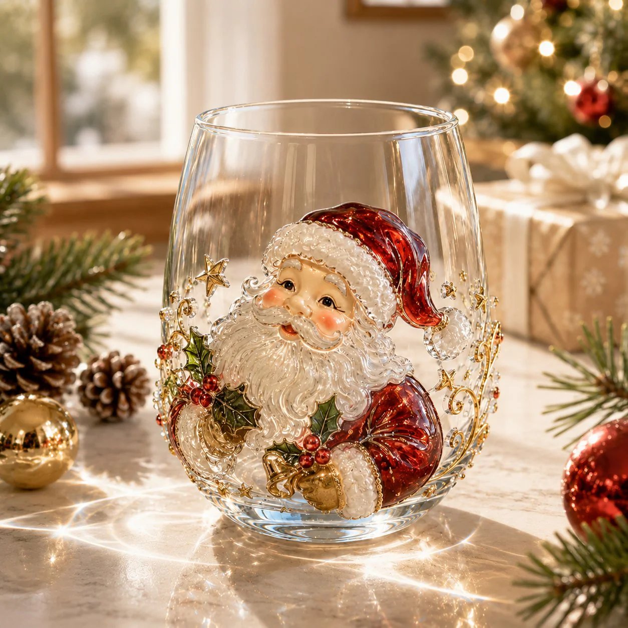 🎅Christmas Early Bird Sale🎄 3D Christmas Glass Art Cup | Luxury Raised Holiday Glassware for Drinks, Decor & Christmas Gifts 🎁