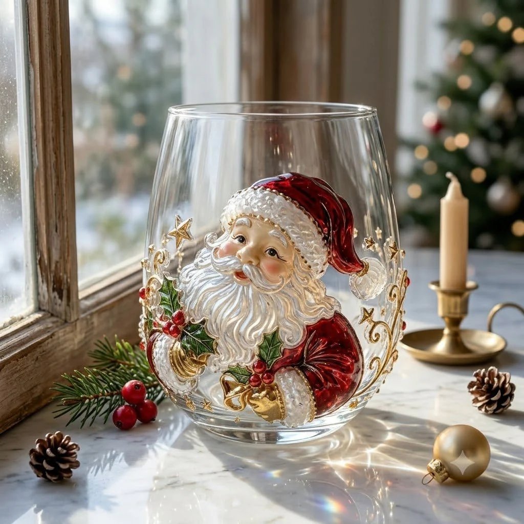 🎅Christmas Early Bird Sale🎄 3D Christmas Glass Art Cup | Luxury Raised Holiday Glassware for Drinks, Decor & Christmas Gifts 🎁