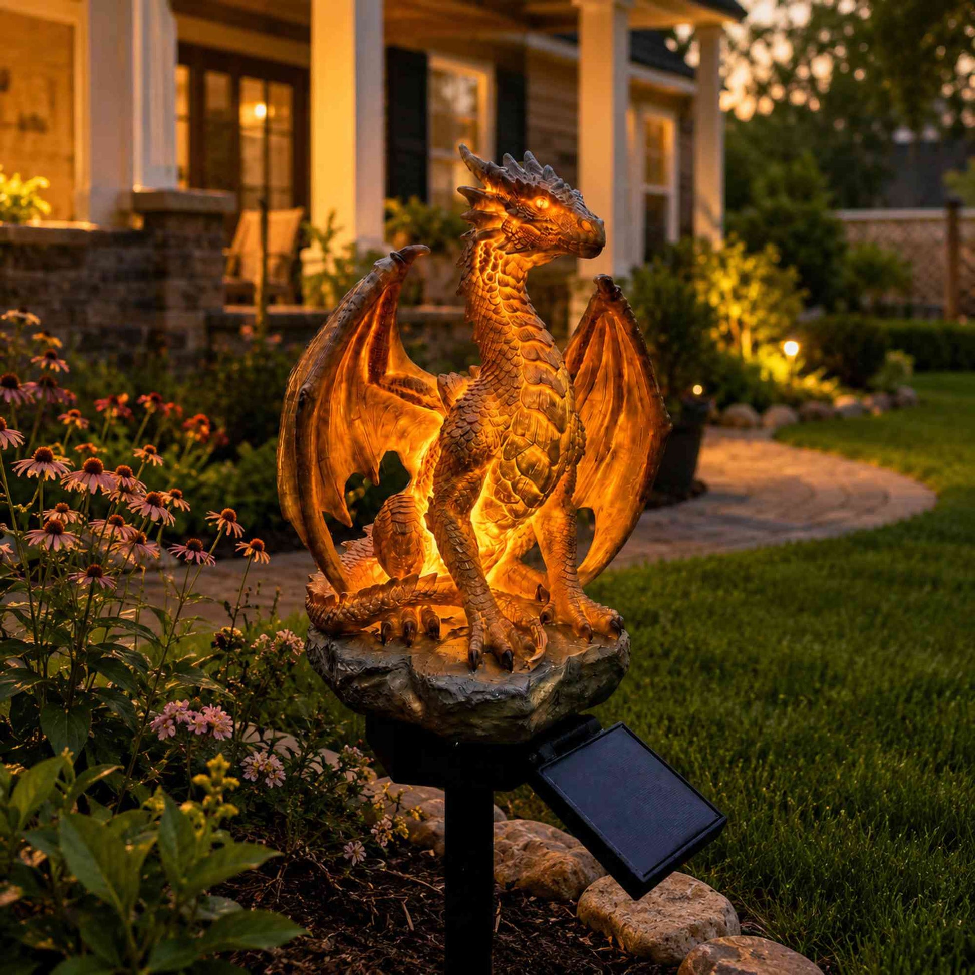 Amethyst Crystal Dragon Solar Garden Light, LED Dragon Statue Outdoor Yard Patio Decor, Waterproof Fantasy Garden Ornament, Gift for Dragon Lovers