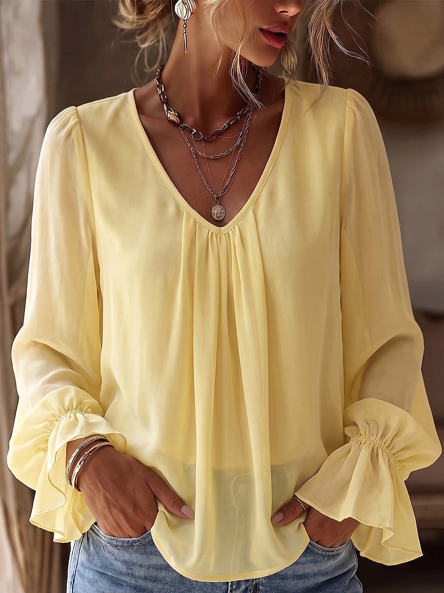 Romantic Pastel V-Neck Blouse