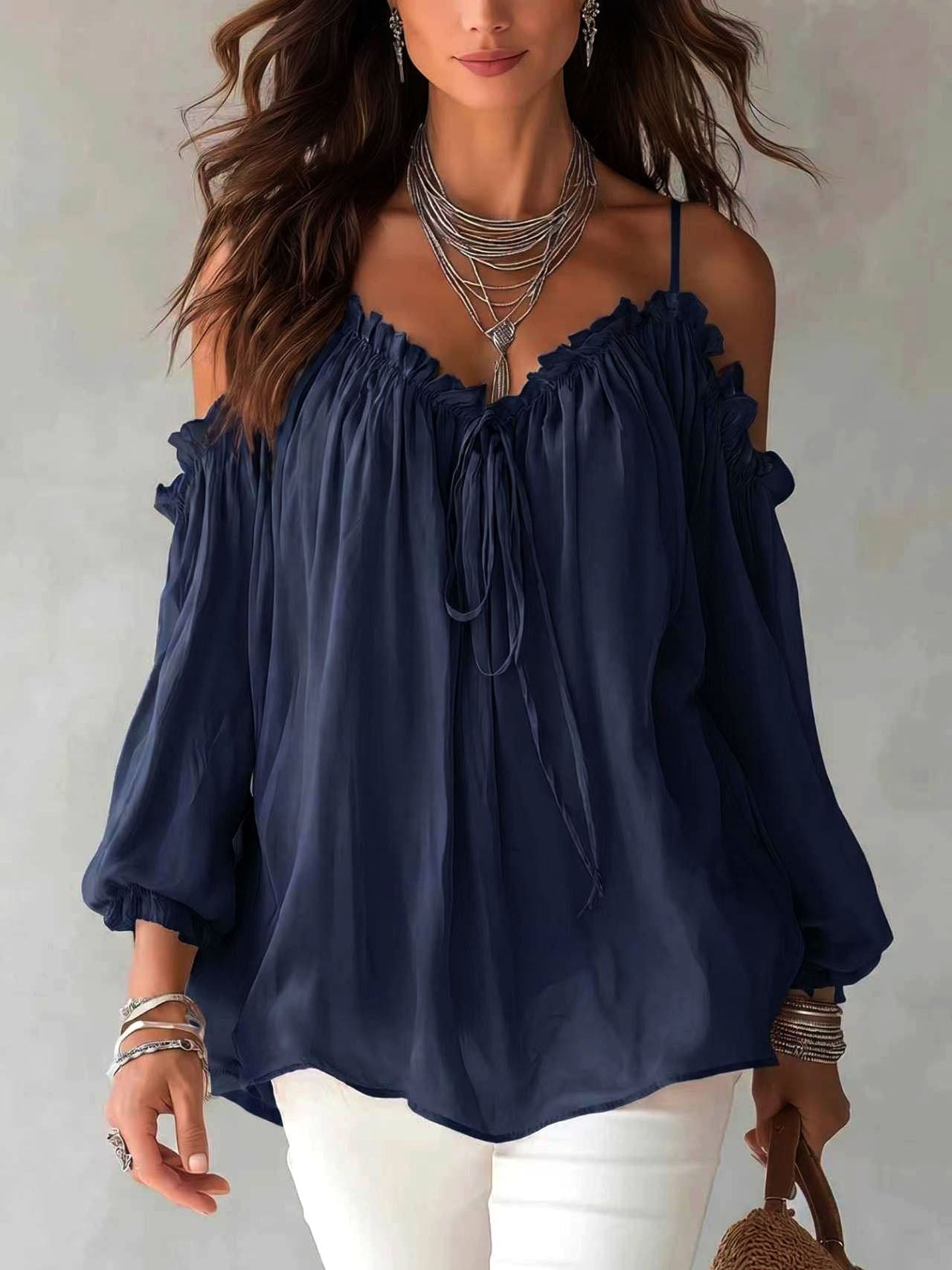 Boho Ruffled Off-shoulder Chiffon Blouse