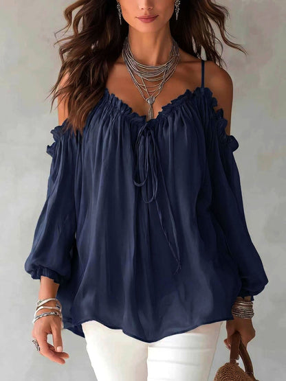 Boho Ruffled Off-shoulder Chiffon Blouse