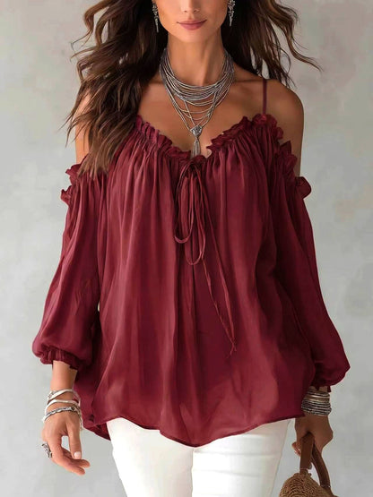Boho Ruffled Off-shoulder Chiffon Blouse