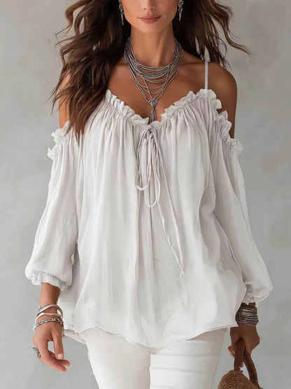 Boho Ruffled Off-shoulder Chiffon Blouse