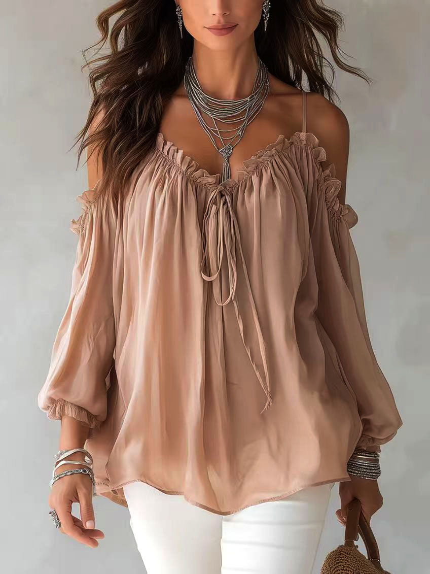 Boho Ruffled Off-shoulder Chiffon Blouse