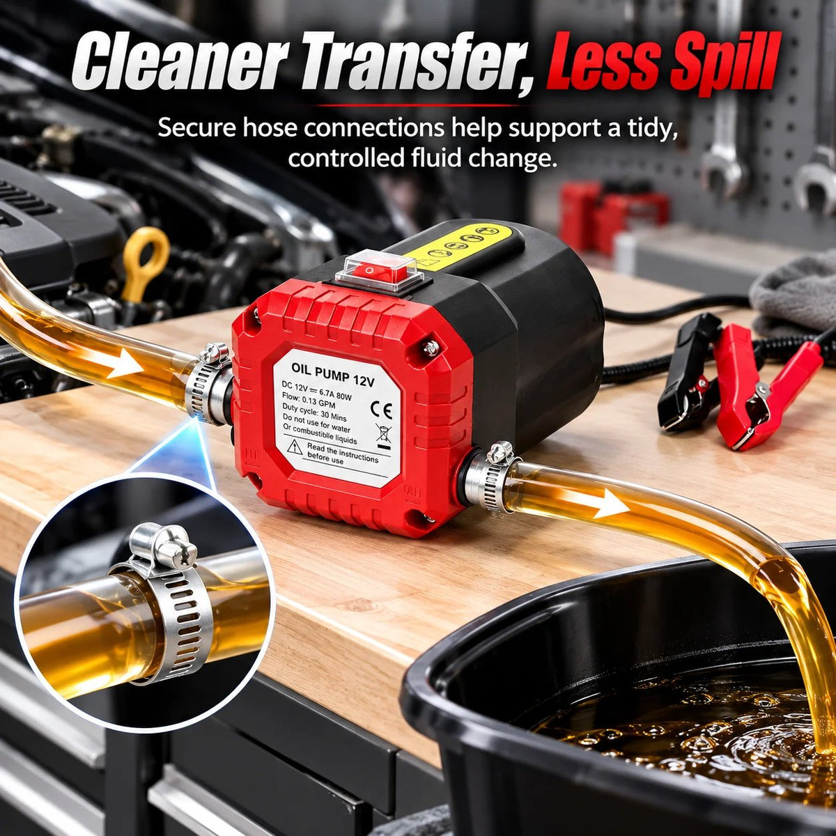 12V 80W Electric Oil Extractor Pump – Engine Oil & Gear Oil Transfer Kit with Hoses