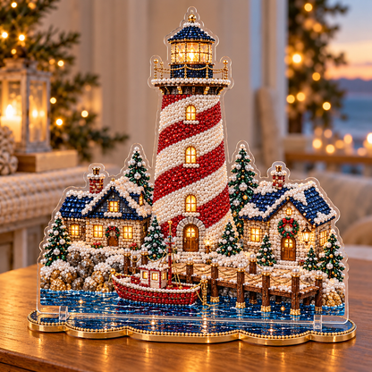 🎄 Christmas Lighthouse Village – DIY Sparkling Diamond  2D Art Decoration Kit