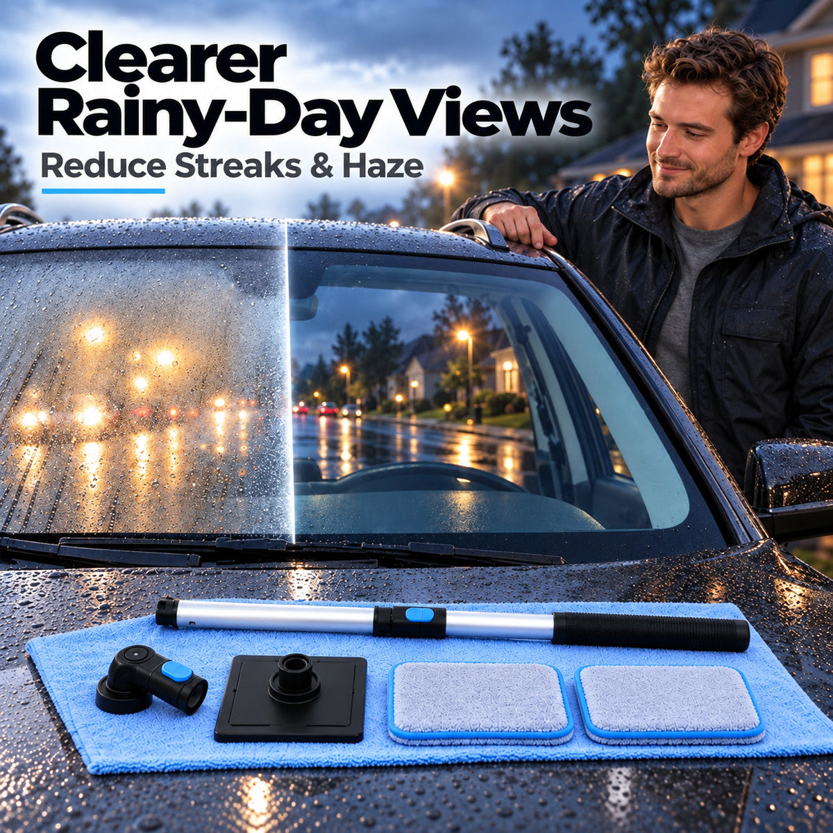 Dual Magnetic Car Windshield Cleaner | Streak-Free Auto Glass Cleaning Kit