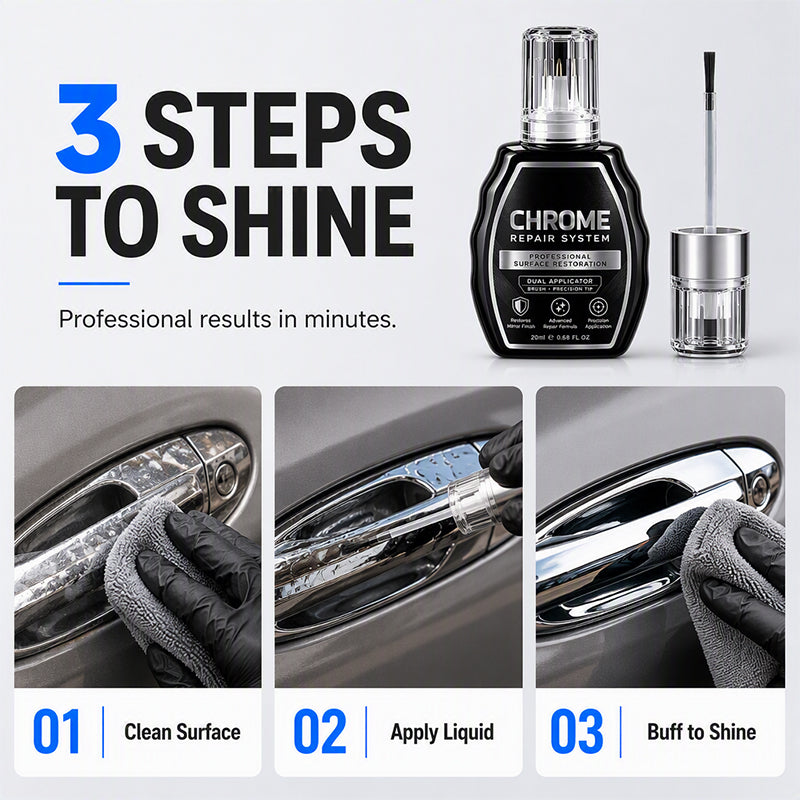 Three steps clean apply and buff chrome