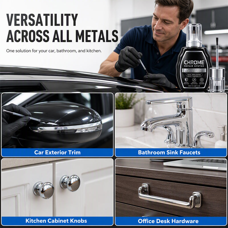 Chrome restoration uses for car bathroom kitchen and office hardware