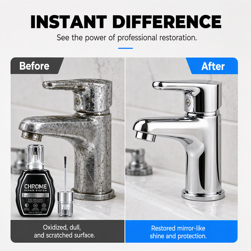 Before and after chrome faucet surface restoration
