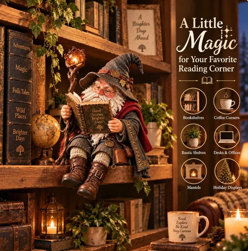 🧙‍♂️✨ Enchanted Book Lover Figurine – Whimsical Fantasy Reader Decor for Shelves, Desks & Cozy Reading Corners