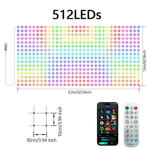 5.25 * 10.50 ft (512 LEDs)